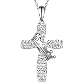 Peireara Cross Necklace with Crown 925 Sterling Silver Crown Cross Necklace Cross with Crown Necklace for Women Cross Jewelry Gifts for Men Women