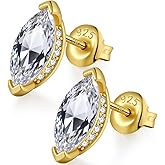 18K White Gold Plated Simulated Diamond Sparkly Stud Earrings 925 Sterling Silver 5A CZ Cubic Zirconia Size Small/Medium/Large Fine Jewelly for Women Men