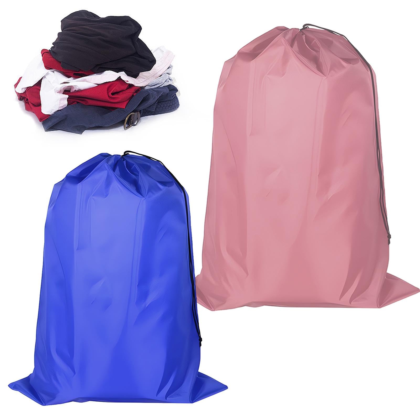 2pcs Upgrade XL Travel Laundry Bags Laundry Bags with Drawstring Design Durable Rip-Stop Dirty Clothes Bag Foldable Laundry Storage Bag for Camping Travle and Home (Blue Pink)