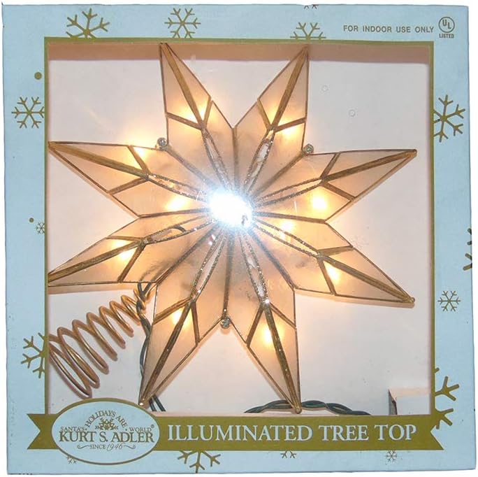 Tree Toppers - Kurt S. Adler Kurt Adler 9-Inch 10-Light 8-Point Capiz Star Treetop, Gold, White