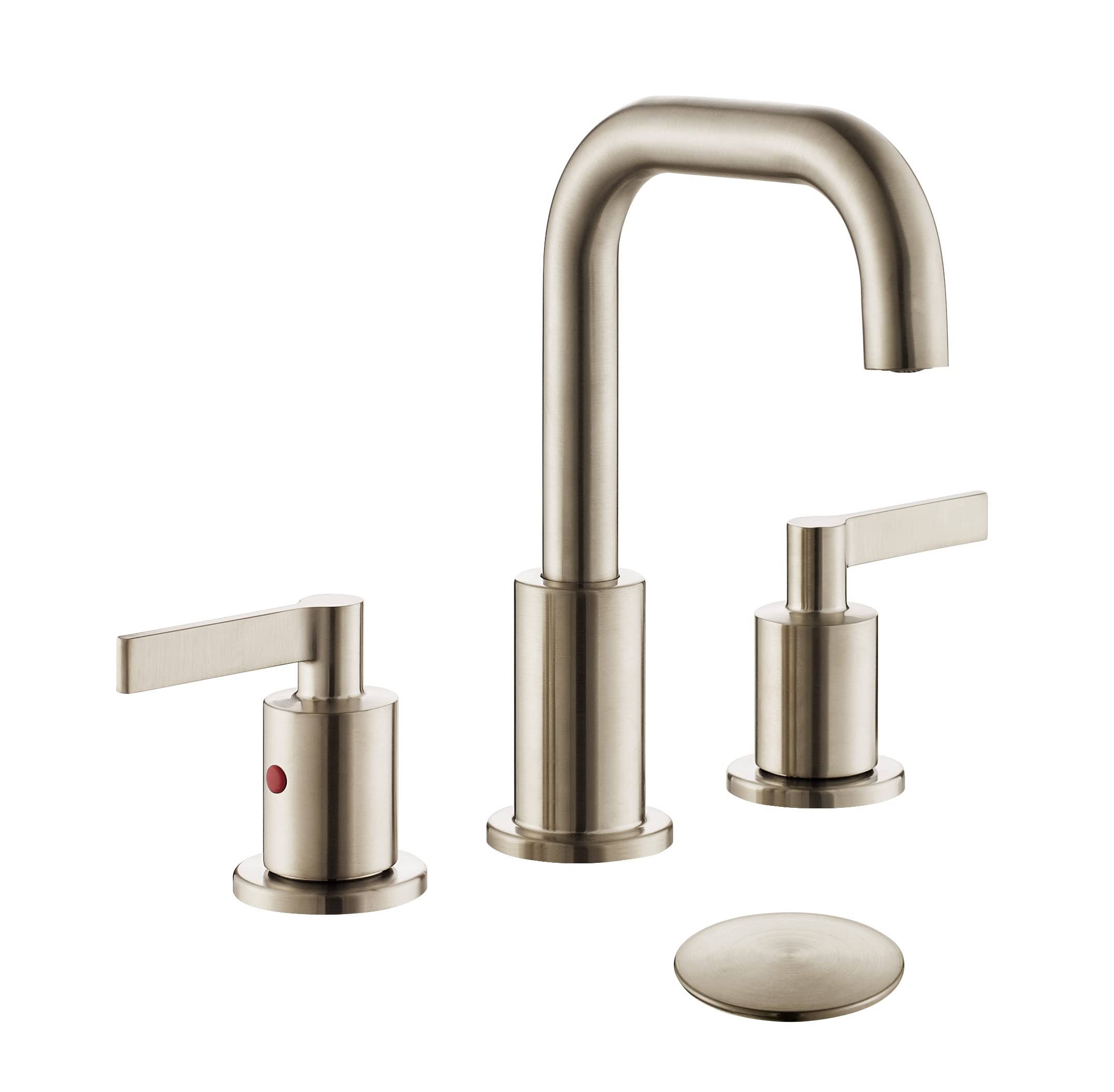 Photo 1 of TimeArrow Brushed Nickel 2 Handle 8 Inch Widespread Bathroom Sink Faucet with Pop-Up Drain, Bathroom Vanity Lavatory Faucet for Sink 3 Hole with Brass 360 Degree Swivel Spout, TAF288S-BN