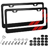 2pcs Aluminum Alloy License Plate Frames for Dodge,Black License Plate Frame,4 Holes Aluminum Alloy Weather Proof License Plate Cover with Fasteners, Screws, Valve Caps and Tool
