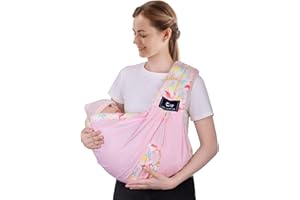 Baby Carrier by Cuby, Natural Cotton Baby Wraps Sling Baby Holder Extra Comfortable for Easy Wearing Carrying of Newborn, Soft and Adjustable Newborn and Toddler Sling Carries(Pink Flamingo)