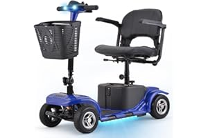 SKRT Mobility Scooter for Adults, Senior, Skmc 4 Wheels Electric Powered Chargeable Device for Travel, Lightweight and Portable, with LED Headlights and Basket, Charger Included