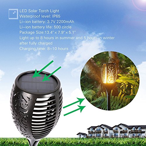 AVEKI 96 LED Solar Flame Torch Light, Solar Lights Dancing Flame Outdoor Waterproof Wireless Flickering Torches Lantern for Garden Patio Driveway Pathway (2 Pack) (2) - Thumbnail 5