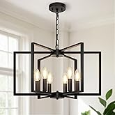 Black Farmhouse Chandelier, 6 Light Geometric Dining Room Light Fixture, Modern Industrial Metal Ceiling Light Rustic Hanging