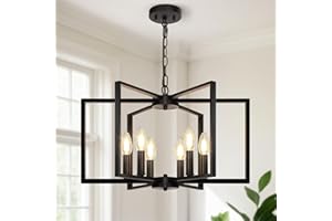 SEASIDE VILLAGE Black Farmhouse Chandelier, 6 Light Geometric Dining Room Light Fixture, Modern Industrial Metal Ceiling Light Rustic Hanging Pendant Lights with E12 base for Kitchen Island Entryway Foyer, Indoor