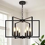 Black Farmhouse Chandelier, 6 Light Geometric
