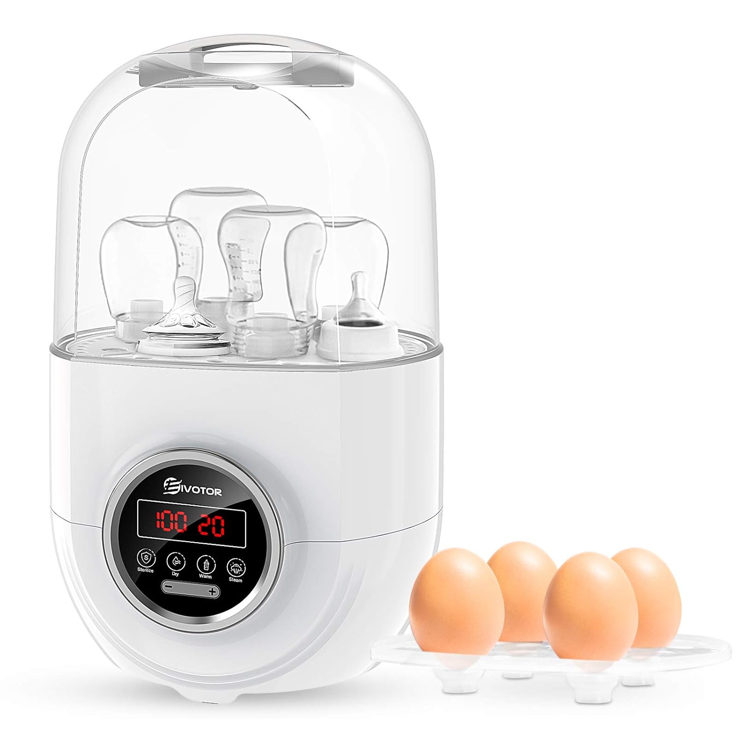 EIVOTOR 7 in 1 Flaschenwärmer Baby Vaporisator Bottle Warmer Babykostwärmer Dampfsterilisator Doppelt Flaschen Sterilisator Milchwärmer mit Warmhaltefunktion Trocknen Sterilisieren Erwärmen