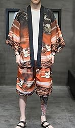 Ambcol Men's Japanese Style Kimono Tops Shorts Sets