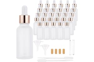 Njvial 30 Pack 30ml Frosted Glass Dropper Bottles for Essential Oils, 1oz Eye Dropper Bottles with Rose Golden Caps for Trave