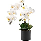 Pmyra 17" Fake White Orchid Flowers in Ceramic Pot,Real Touch Orchids Artificial Flowers Potted Plant,Faux Phalaenopsis Flowers Potting for Home Wedding Table Centerpiece Bathroom Office Decor
