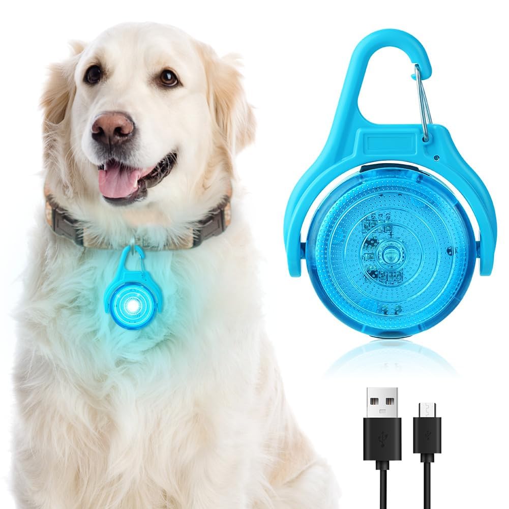 AUAUY 1 Pack LED Dog Collar Light, 4 Modes USB Rechargeable Light Up Dog Collars, IP68 Waterproof Pet Collar Light, LED Safety Light for the Dark for Night Walking Running Camping Dog Collar-Blue — image 1
