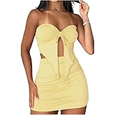 GORGLITTER Women's Tube Top Set 2 Piece Outfits Asymmetrical Strapless Top and Bodycon Mini Skirt Set