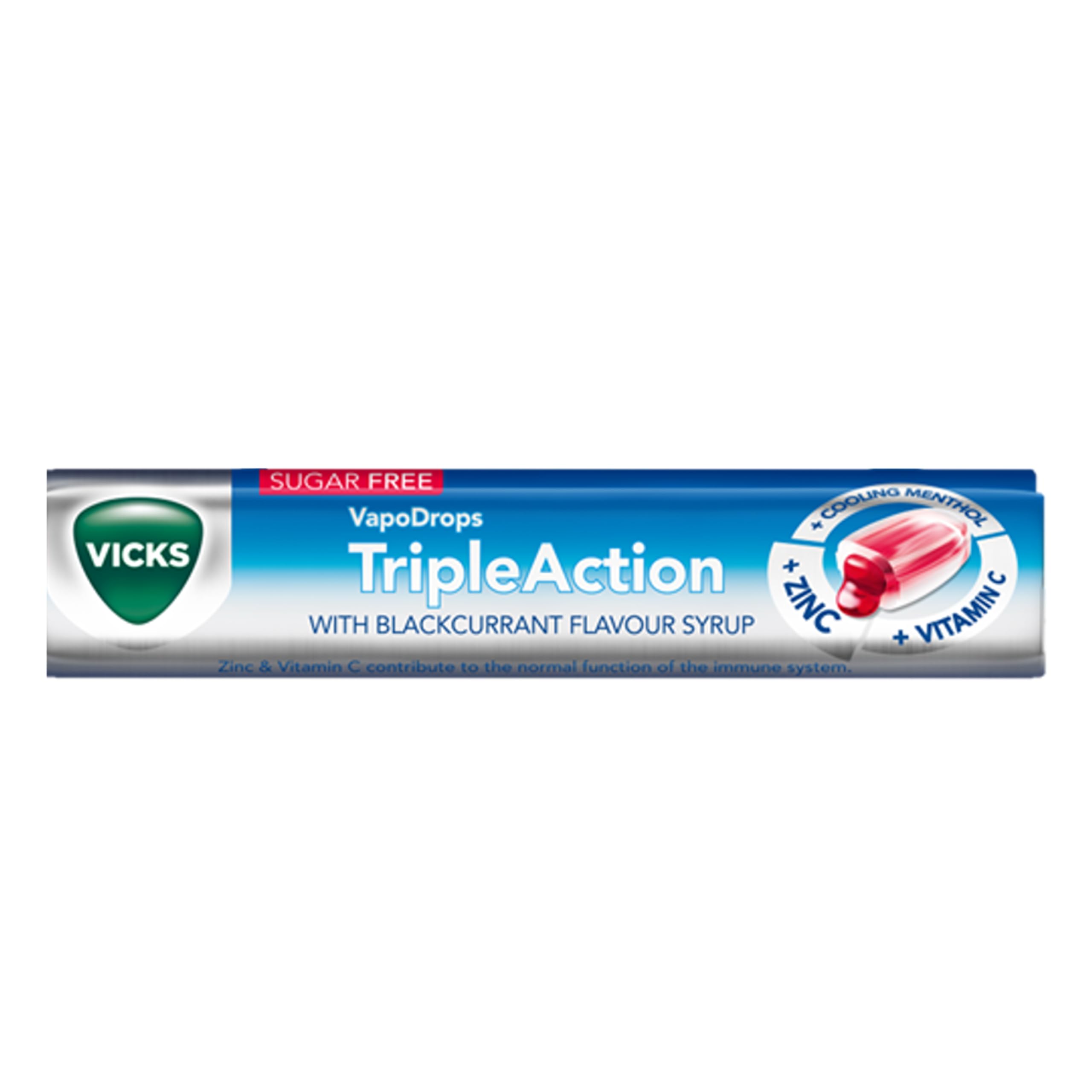 VICKS VapoDrops TripleAction, Sugar Free Lozenges With Menthol, Zinc and Vitamin C, Stick 42g