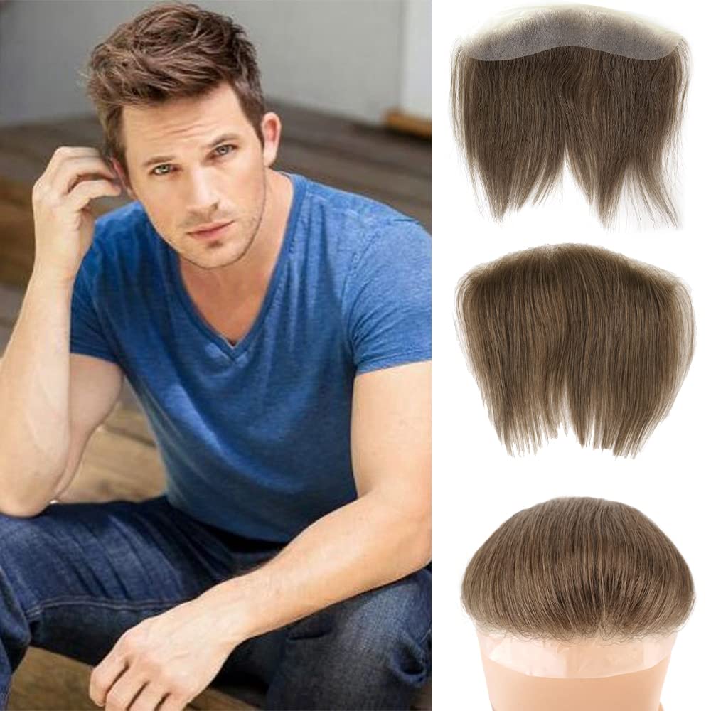 Lordhair V-Shape Frontal Hairpiece for Men, Natural Human Hair System with PU Thin Skin for Receding Hairline Coverage