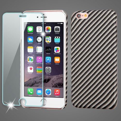 ShopAegis - [COMBO PACKAGE] [Carbon Fiber Mod] Leather Backing + Tempered Glass Screen Protection Phone Cover Case for Apple iPhone 6/6s Plus +