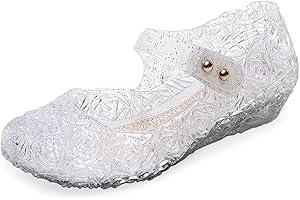 OMGard Jelly Shoes for Girls, Snow Queen Princess Birthday Sandals for Little Girls, Blue Toddler Glitter Sandals Size 9, Frozen Inspired Party Cosplay Costumes Dress Flats