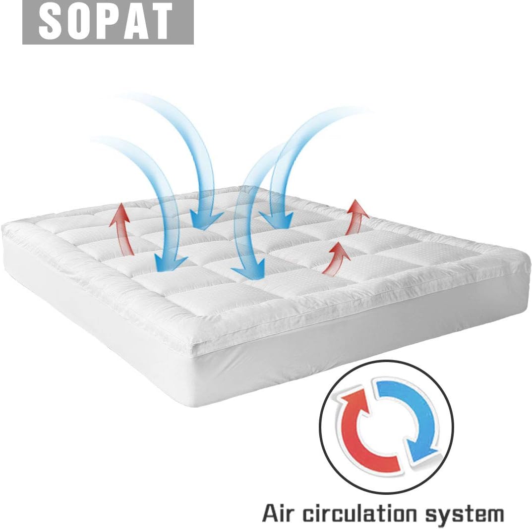 SOPAT Extra Thick Mattress Topper (Queen),Cooling Mattress Pad Cover,Pillow Top Construction (8-21Inch Deep Pocket),Double Border,Down Alternative Fill,Breathable: Home & Kitchen