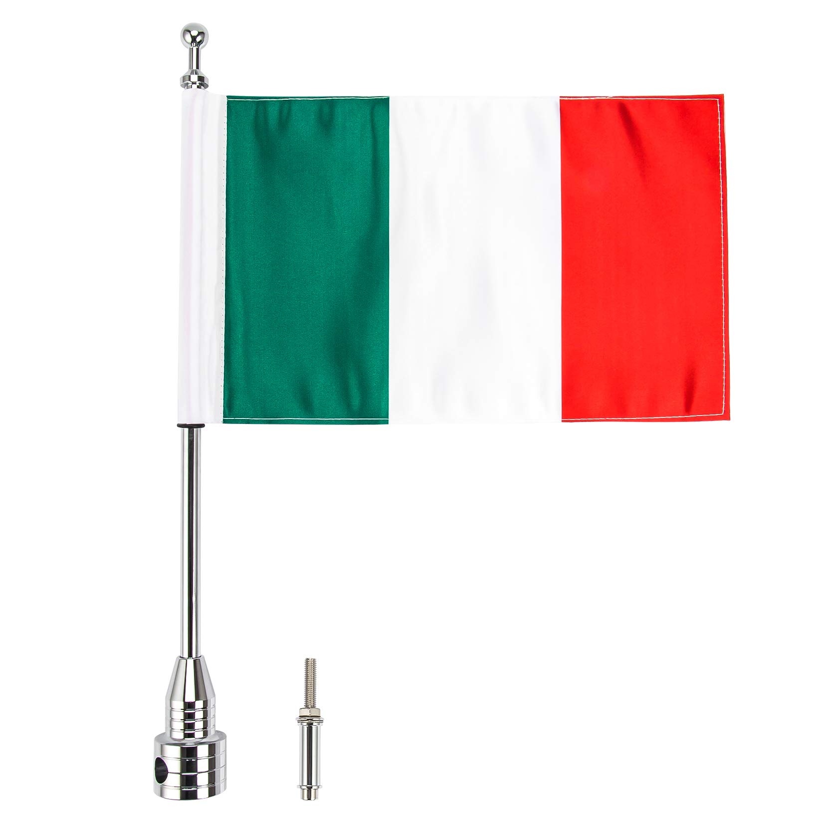 PSLER Motocycle Aluminum Rear Side Mount Luggage Rack Antenna Vertical Flag Pole for Sportster Series 883 1200 All Years(Chrome Flagpole+Italian Flag)