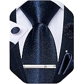 DiBanGu Mens Satin Tie with Lapel Pin Tie Clip Shiny Solid Color Necktie and Pocket Square Cufflinks Set for Wedding Party