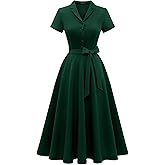 Wedtrend Women's Vintage Tea Dress, Short Sleeve Cocktail Party Dress Work Church Casual Dress