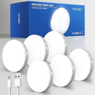 Homelist Motion Sensor Lights Indoor 6 Pack Wireless USB Rechargeable Magnetic