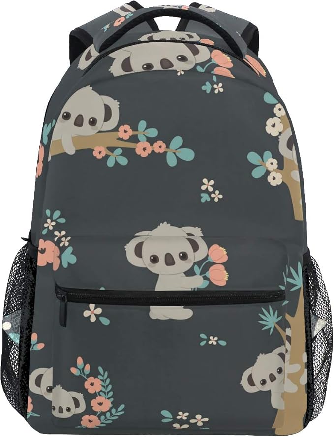 Koala and Flowers Backpack School Bag Travel Daypack Rucksack for Students Boys Girls, Laptop