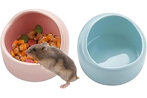 VanEnjoy 2 Pack Medium Hamster Food Bowl Ceramic Guinea Pig Food Dish No Spill Hamster Food and Water Bowl Small Animal Food Bowl - Pink and Blue