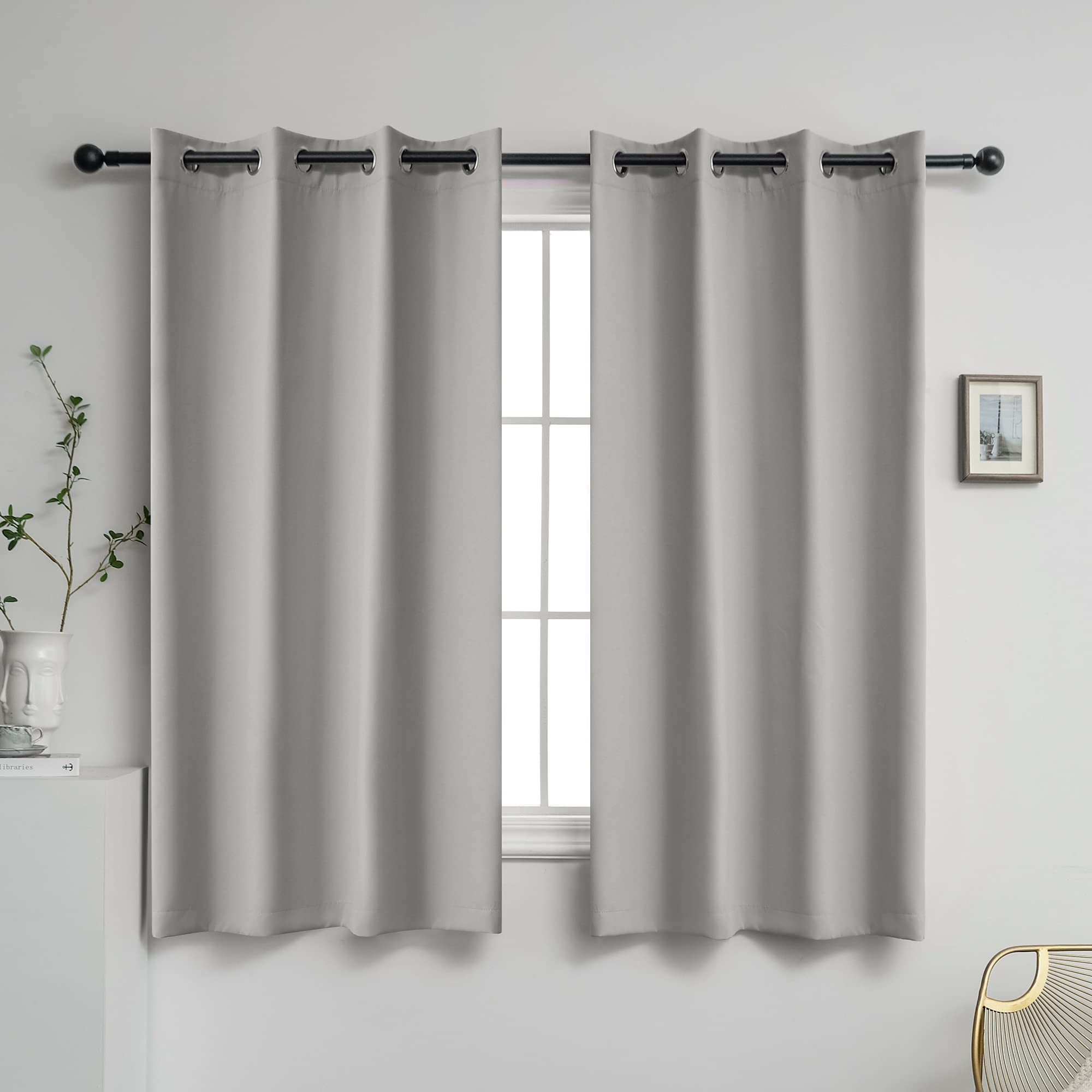 YGO Light Grey Window Curtains Blackout Thermal Curtain Drapes Treatments Light Blocking Grommet Top Soft Panels for Living Room Home Decoration 52 W x 63 L Gray 1 Pair