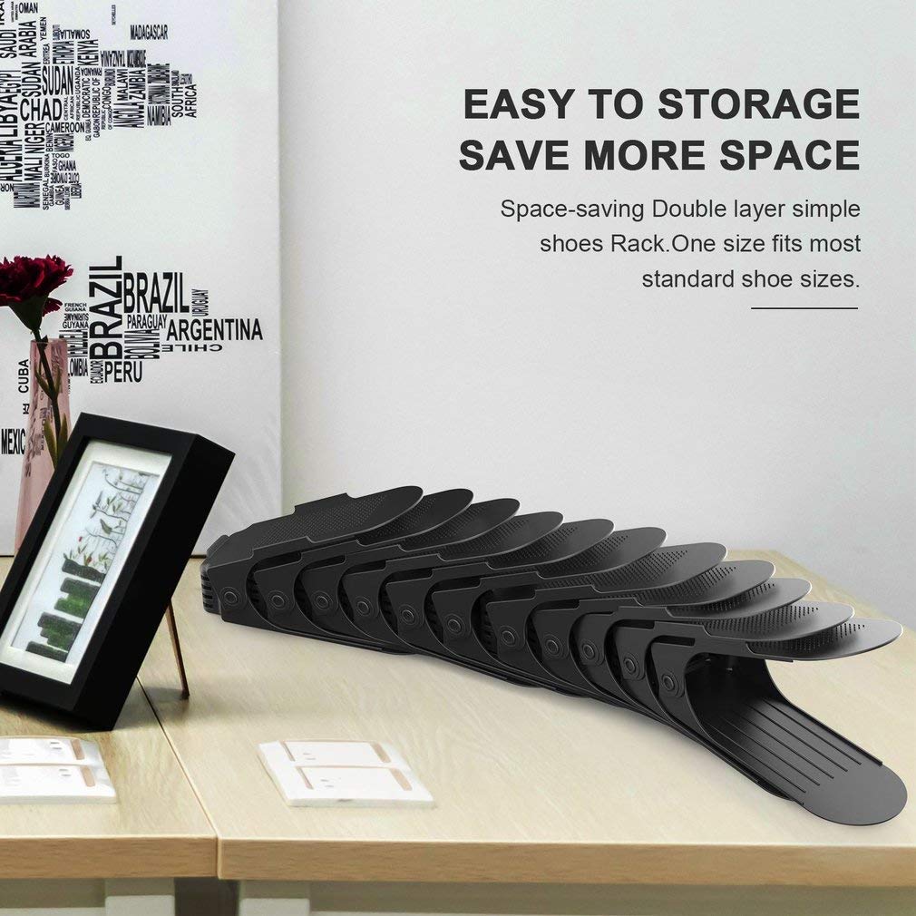 sunvito Set di 8 Portascarpe Regolabili Altezza, Impilabili Salva Spazio, Durevole Shoes Organizer Holder Rack (Nero)