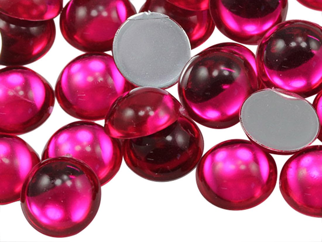 7mm Pink Fuchsia .MAR09 Flat Back Acrylic Round Cabochons Plastic Pearl Gems For Jewelry Making Costume Making Cosplay Jewels Embelishments - 100 Pieces