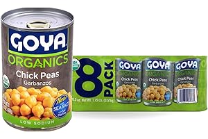 Organic Chickpeas with Sea Salt by Goya, Low Sodium Garbanzo Beans, Canned Food, Pantry Staples, Legumes Rich in Fiber, Beans Bulk 8 Pack of 15.5oz Cans