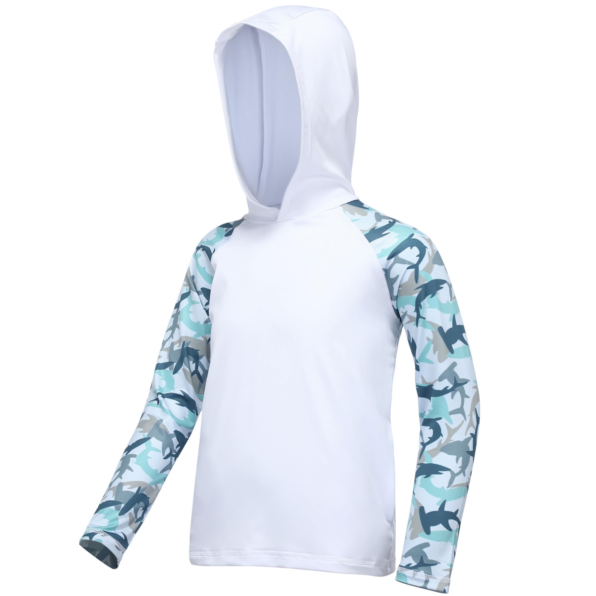 DRONIRING Boys Rash Guard Swim Hoodie, UPF 50+ UV Sun Protection Long Sleeve Fishing Shirt, Kids Youth SPF Water Shirts