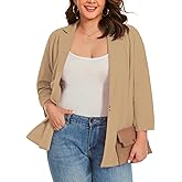 LADI TREND Plus Size Blazers for Women Casual Oversized Open Front Cardigan 3/4 Sleeve Jackets Office Business Suit Blazer *Light Khaki,Size XL*