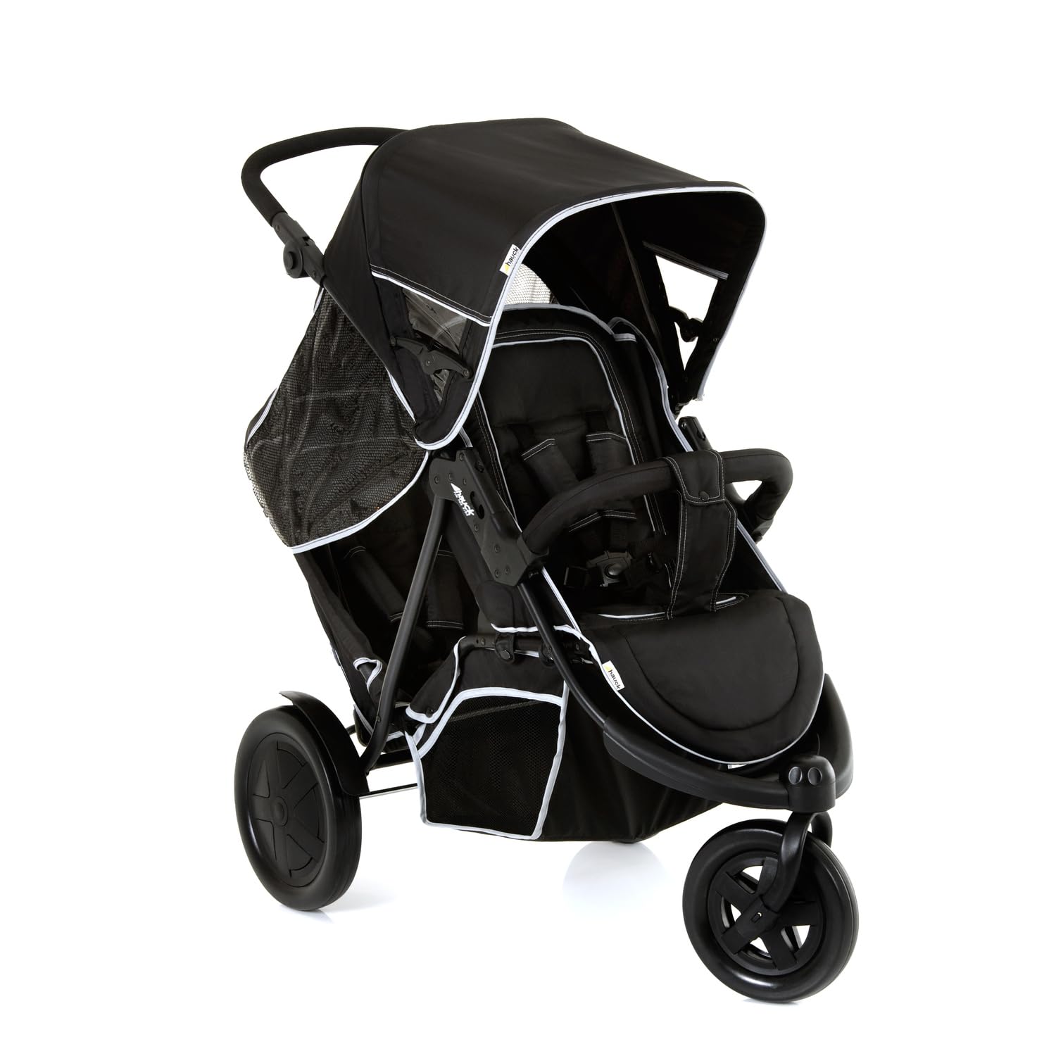 Hauck Double Pushchair Freerider / Three Wheeler / up to 36 kg / Two Children / Height Adjustable / Raincover Included / Removable Second Seat / Foldable / Black