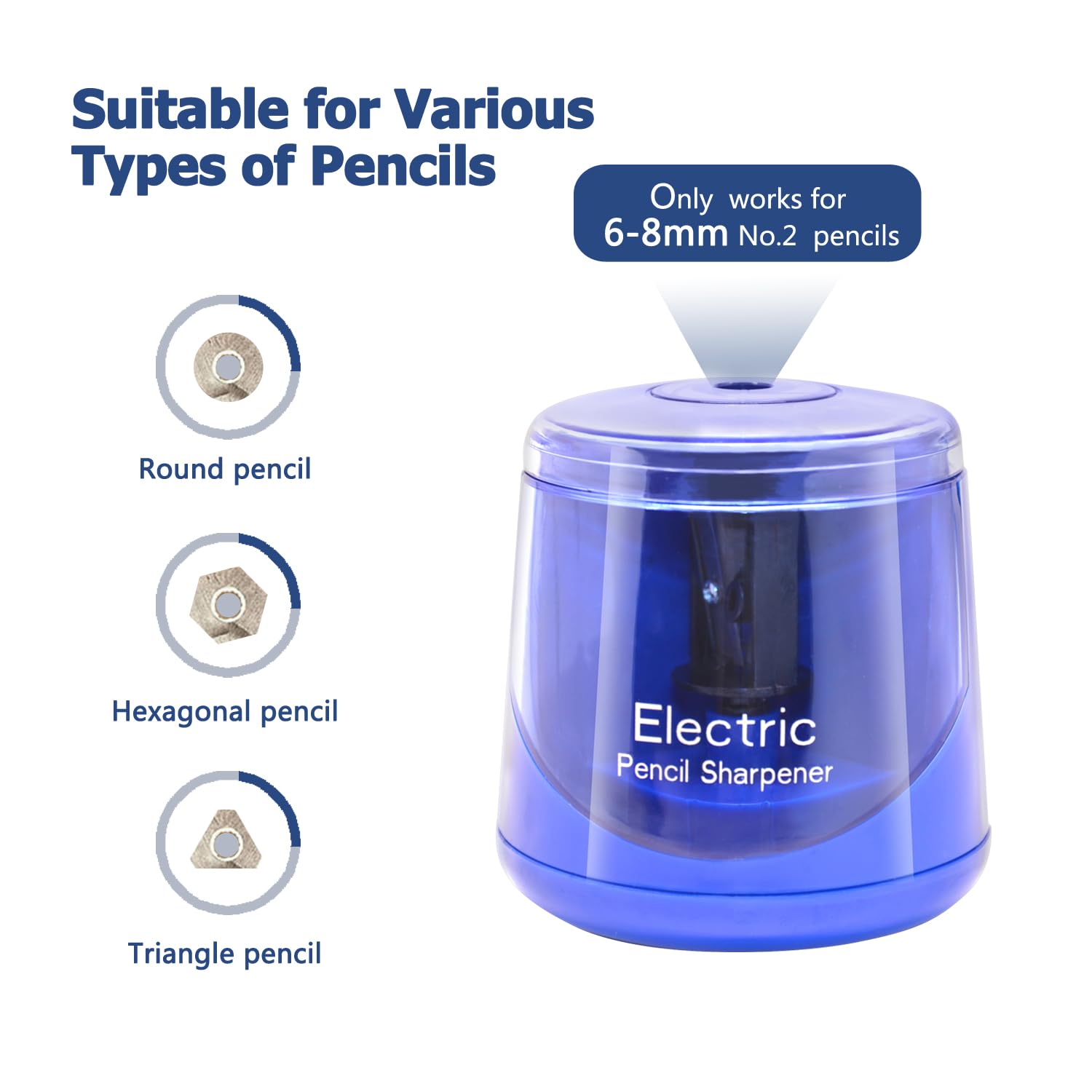 Electric Pencil Sharpener, Battery (Not lncluded) or USB Powered Small Portable for NO2 Pencils, Automatic for Home and Office (Dark Blue)