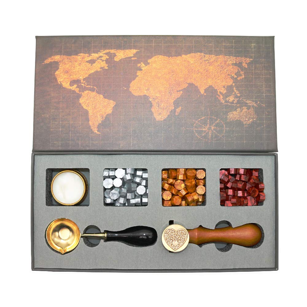 BITEYI Wax Seal Stamp Set with Sealing Wax Beads,Brass Seal Stamp,Melting Spoon,Candle,Gift Box set (Love)
