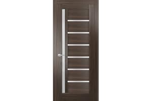 SARTODOORS Solid French Door Frosted Glass 36 x 80 inches | Quadro 4088 Chocolate Ash | Single Regular Panel Frame Trims Handle | Bathroom Bedroom Sturdy Doors