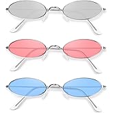 3 Pieces Vintage Oval Sunglasses Retro Slender Metal Frame Oval glasses Small Vintage Sunglasses Candy Colors for Men Woman