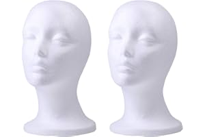 Foraineam 2 Pack Female Styrofoam Mannequin Head Cosmetics Model Head Wig Display Foam Mannequin Glasses Hat Hairpieces Stand