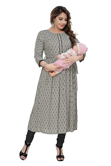 Women's Rayon Anarkali Maternity/Nursing/Easy Feeding/Breastfeeding/Kurti/Anarkali Kurta/Dress/with Zippers For PRE and Post Pregnancy (HF44)