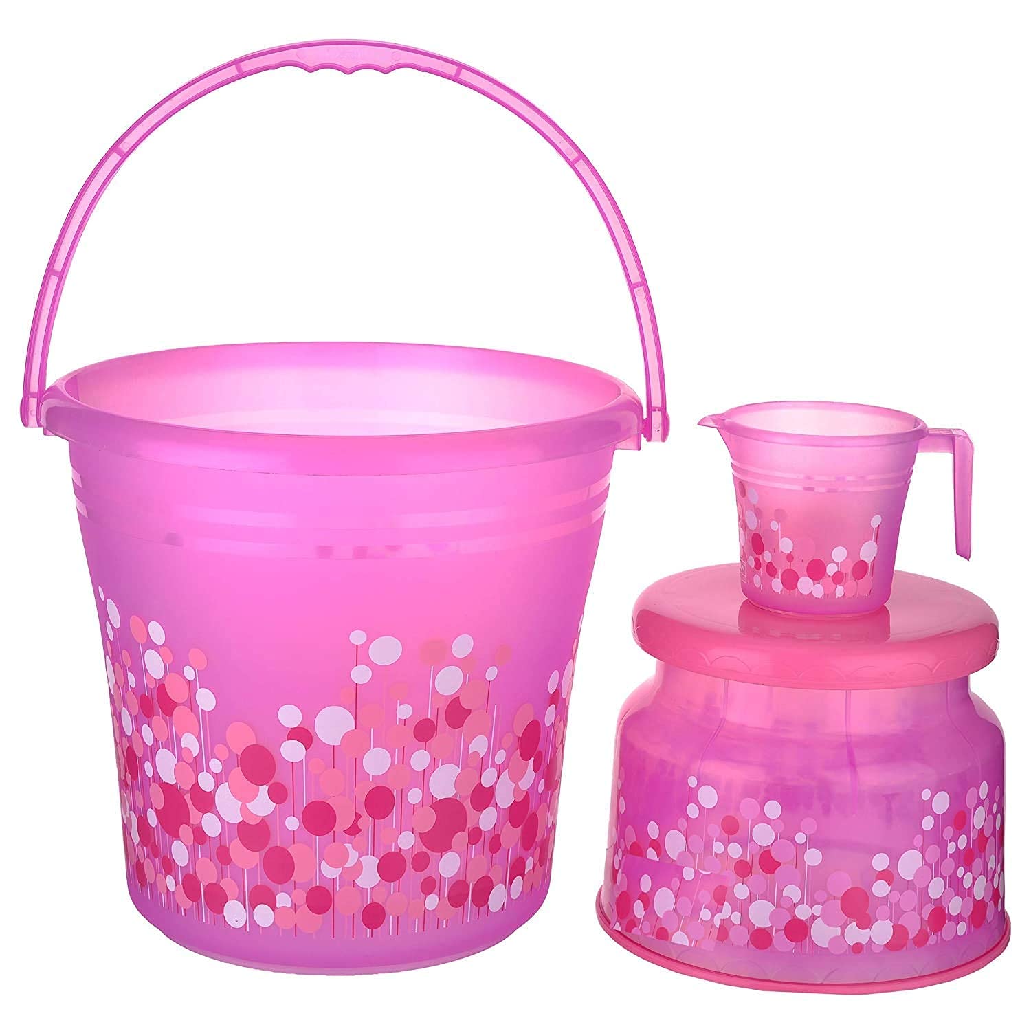Woxxin DottedPrint 3 Pieces Unbreakable Virgin Plastic Bathroom Bucket