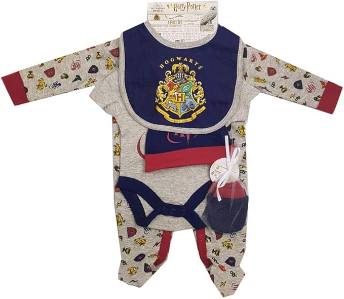 Harry Potter Baby Boys Layette Clothing Set Romper Bodysuit Bib Mitts and Hat Amazon.co.uk