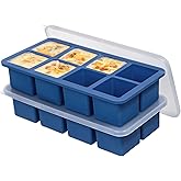 Koluti Nonstick Silicone Freezer Molds with Plastic Lid 2 Pack, 8 Soup Tray Sauce Ice Mold Maker, Stackable Food Meal Prep Storage Container for Freezing, Dishwasher Safe & BPA Free