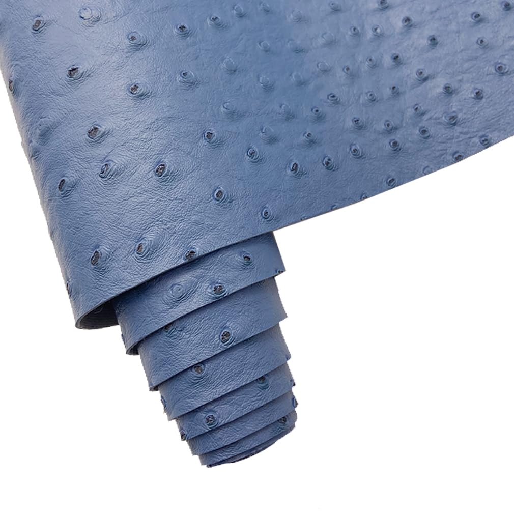 Photo 1 of 12x54 Inch Blue Ostrich Faux Leather for Upholstery Decoration,Embossed Textured Synthetic Fabric for DIY Bows Wallet Sewing Crafts