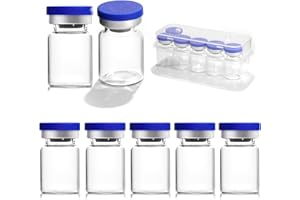 otwooi 5ml Sealed Empty Vials for Injection, Transparent Glass Vials Self-Healing Injection Port, Liquid Sample Storage Vial with Caps(10pcs)