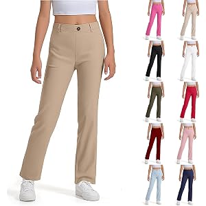 School Uniform Pants for Girls 2026 Stretch Button Front Straight Leg Pants Preppy Pull On Loose Fit Casual Trousers