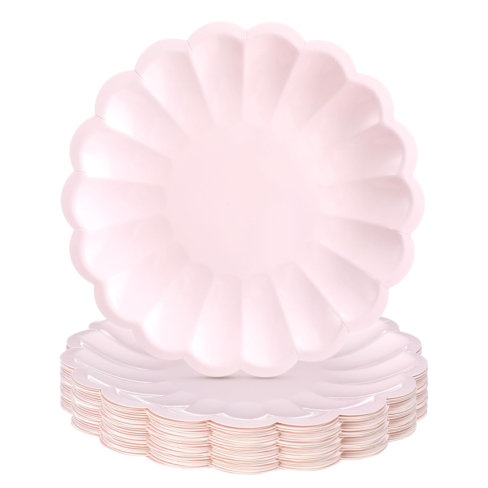 Photo 1 of Newtay 30 Pcs Cream Pink Scalloped Paper Plates Disposable 7.5 Inch Shell Edge Disposable Dinner Dessert Plates Party Supplies for Wedding Baby Shower Birthday Mermaid Party Decorations