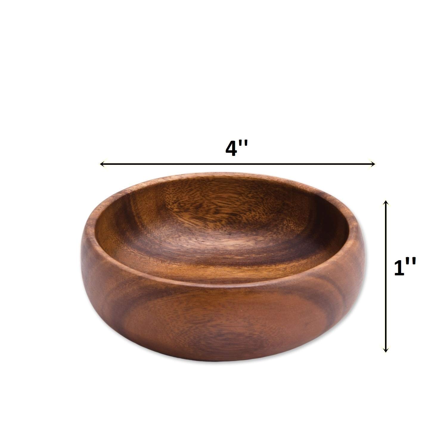 Acacia Handmade Wood Carved Plates - Set of 4 Calabash Bowls Size 4" (Round) - Image 2